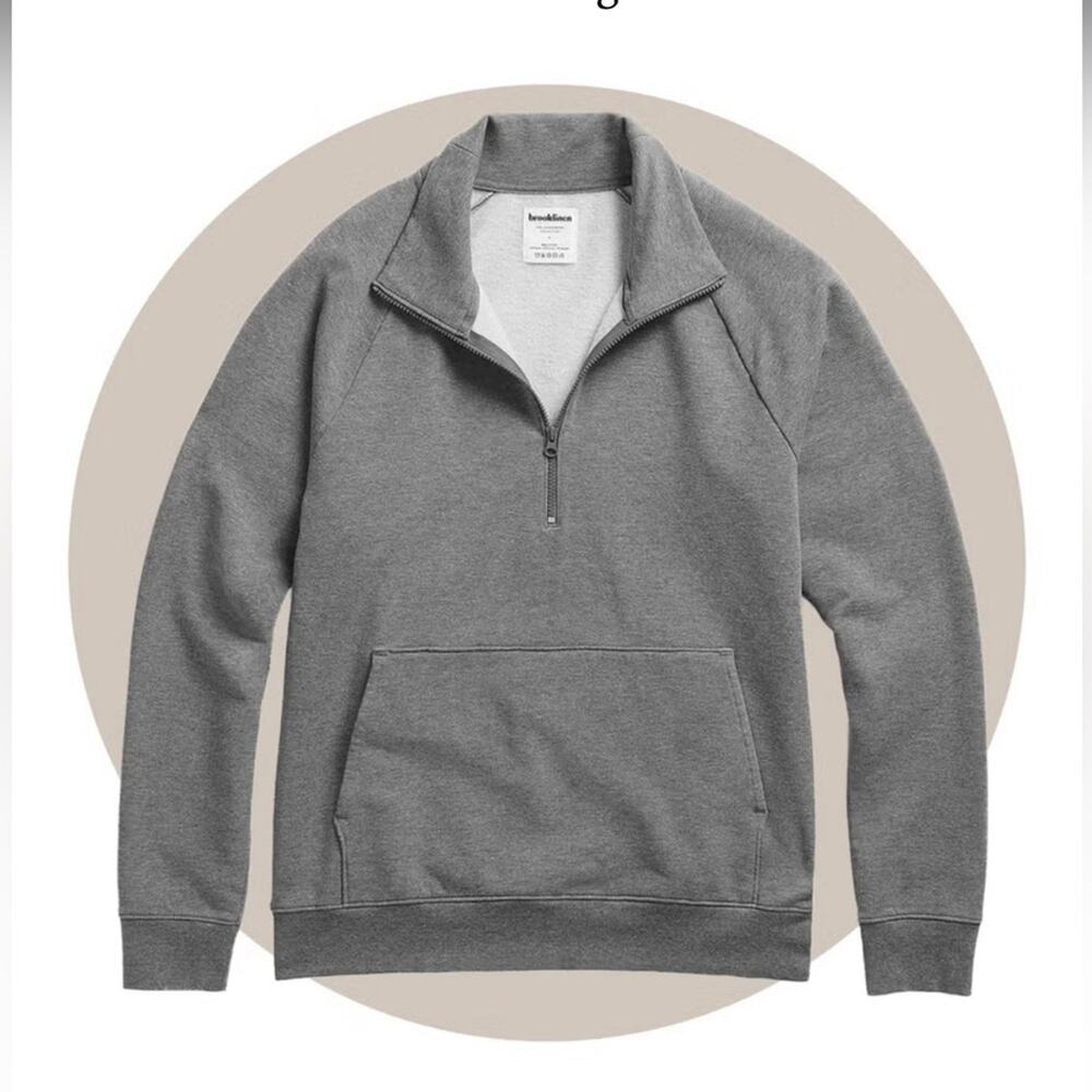 Brooklinen Men’s Grey Dekalb Pullover Half Zip Sweatshirt M